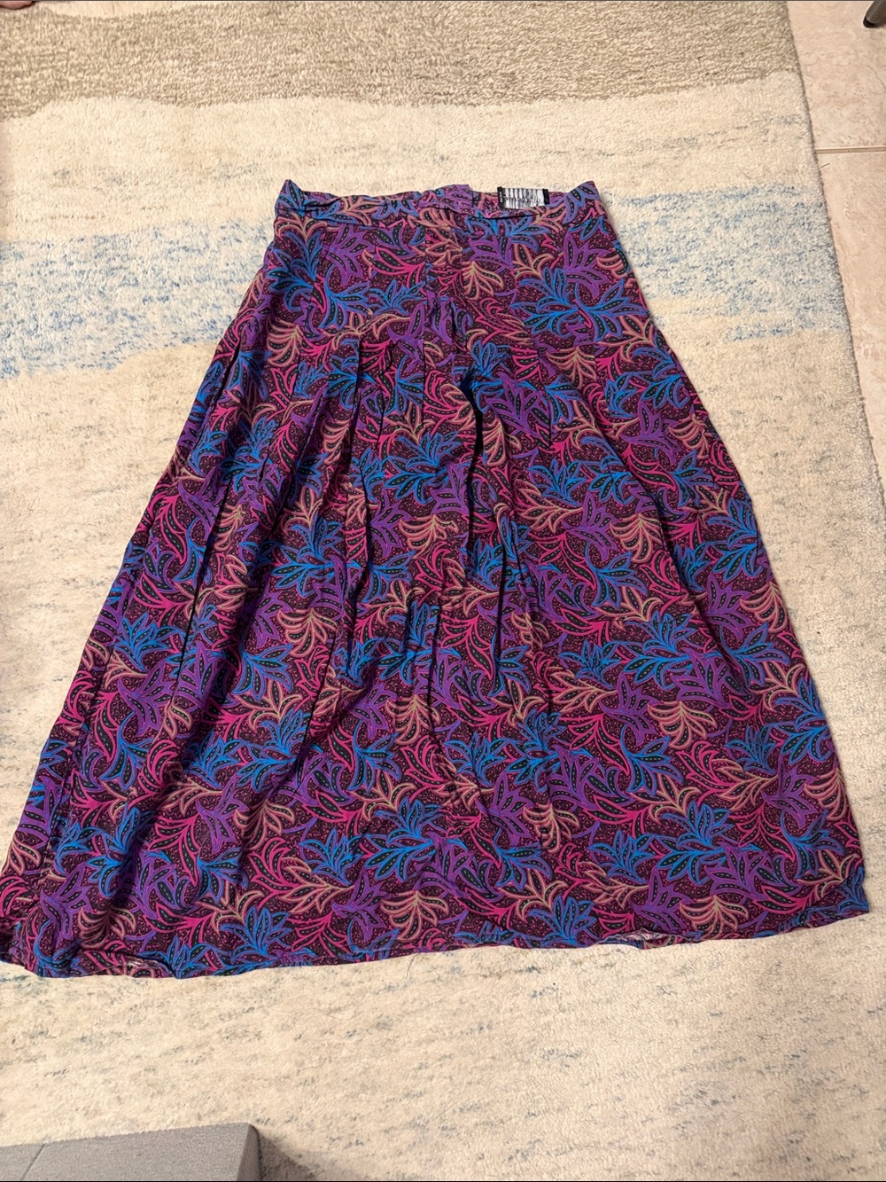 Flowing Purple Floral Maxi Skirt with Blue Accents